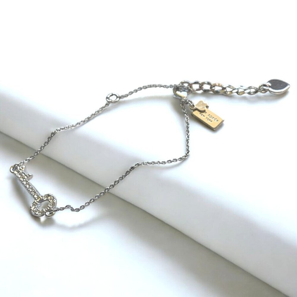 Kate Spade New York Silver Key To My Heart Charm Bracelet Adjustable Chain 8.5"